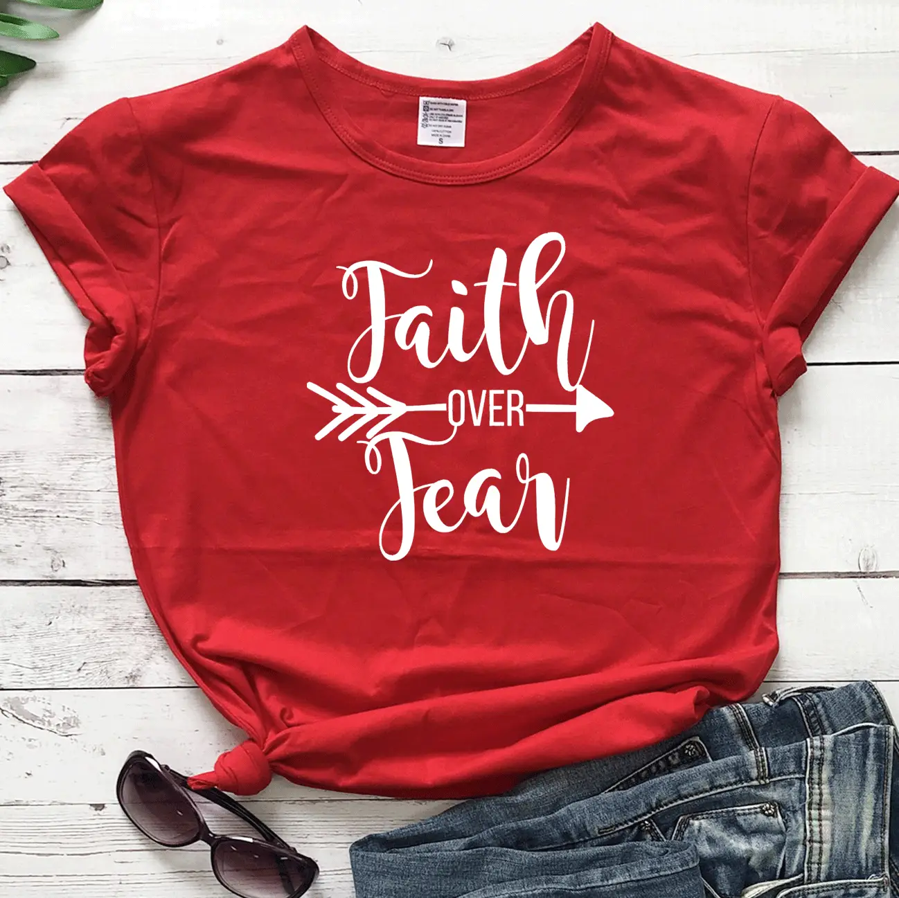 Faith Over Fear T-Shirt Grey Short Sleeve