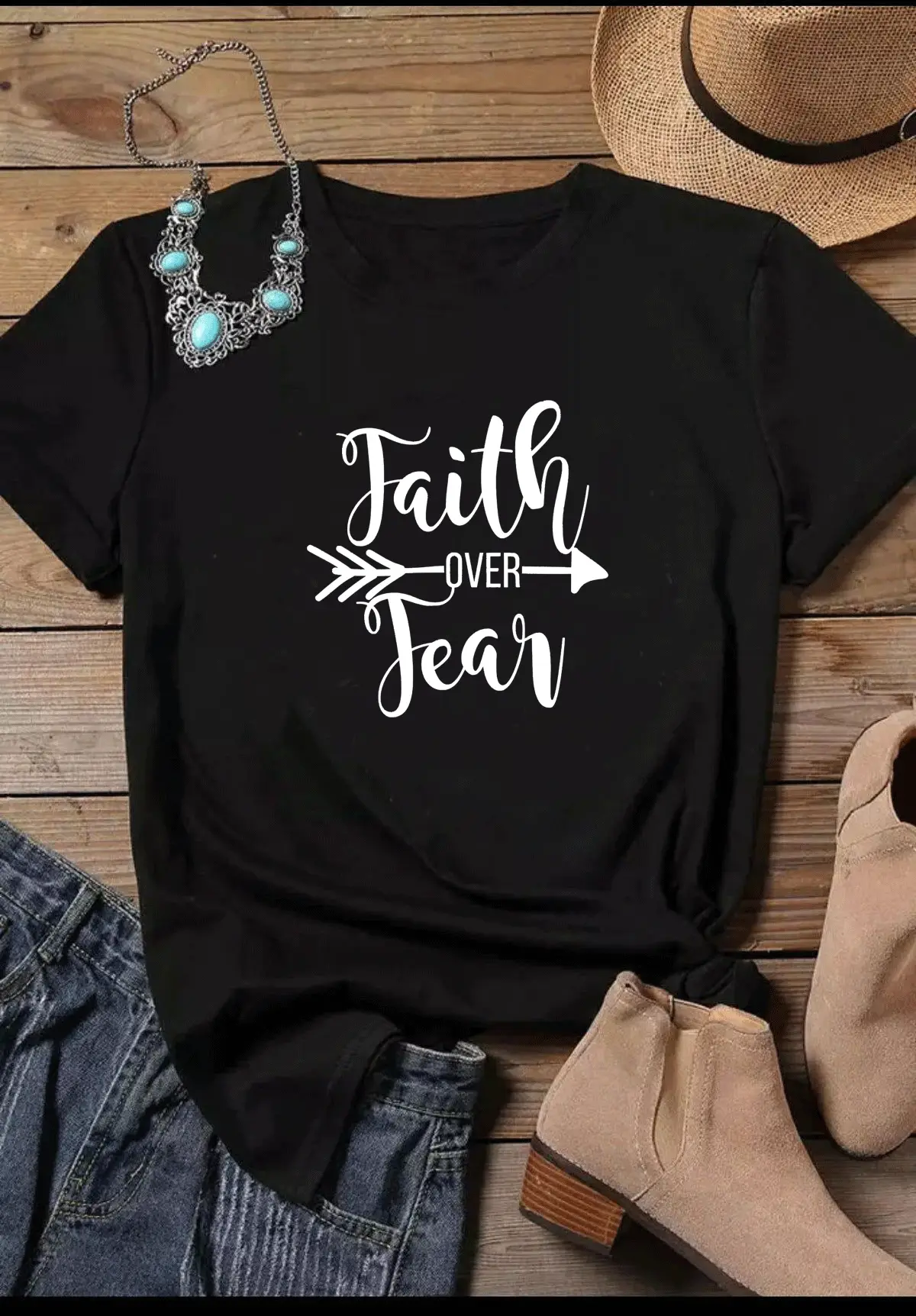 Faith Over Fear T-Shirt Grey Short Sleeve