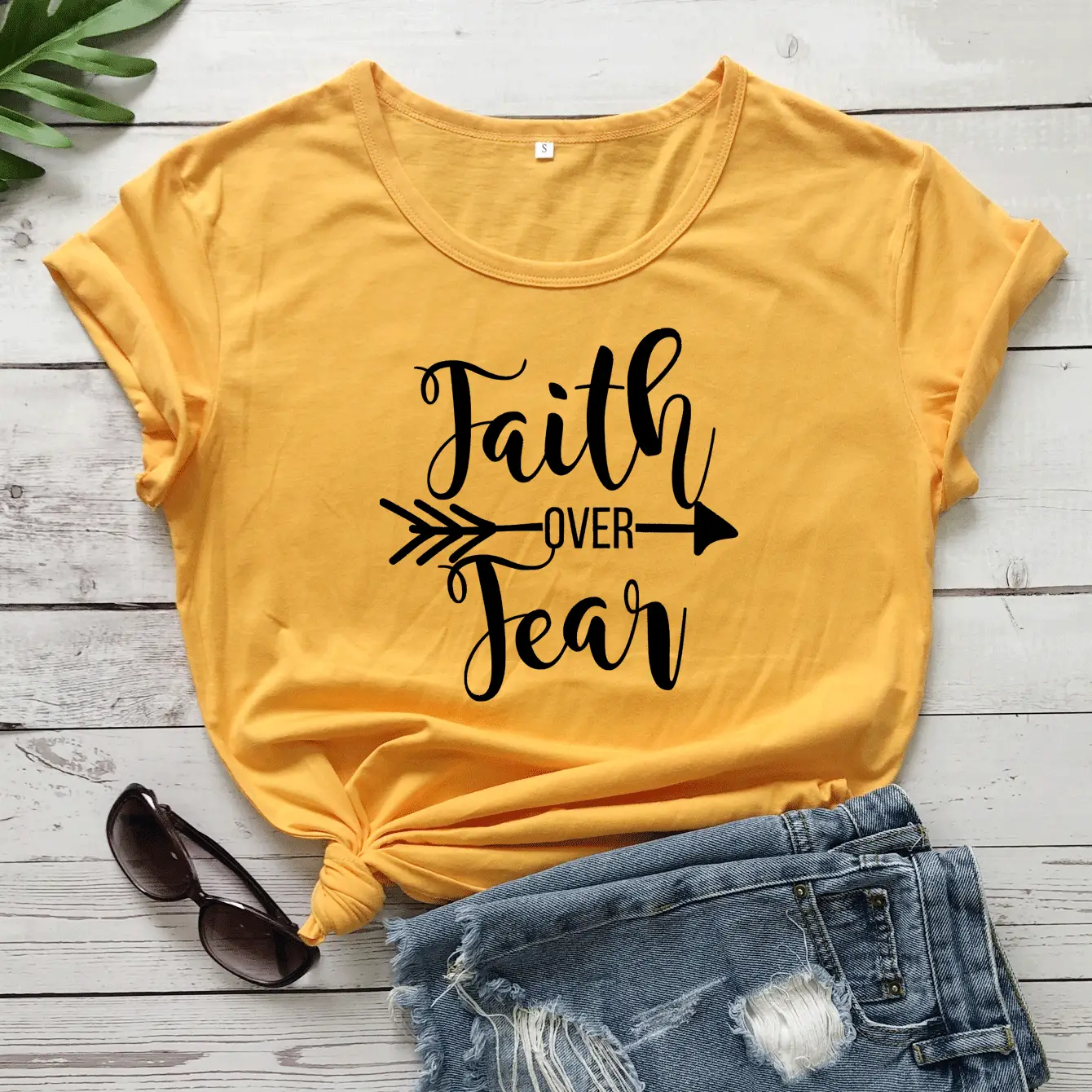 Faith Over Fear T-Shirt Grey Short Sleeve