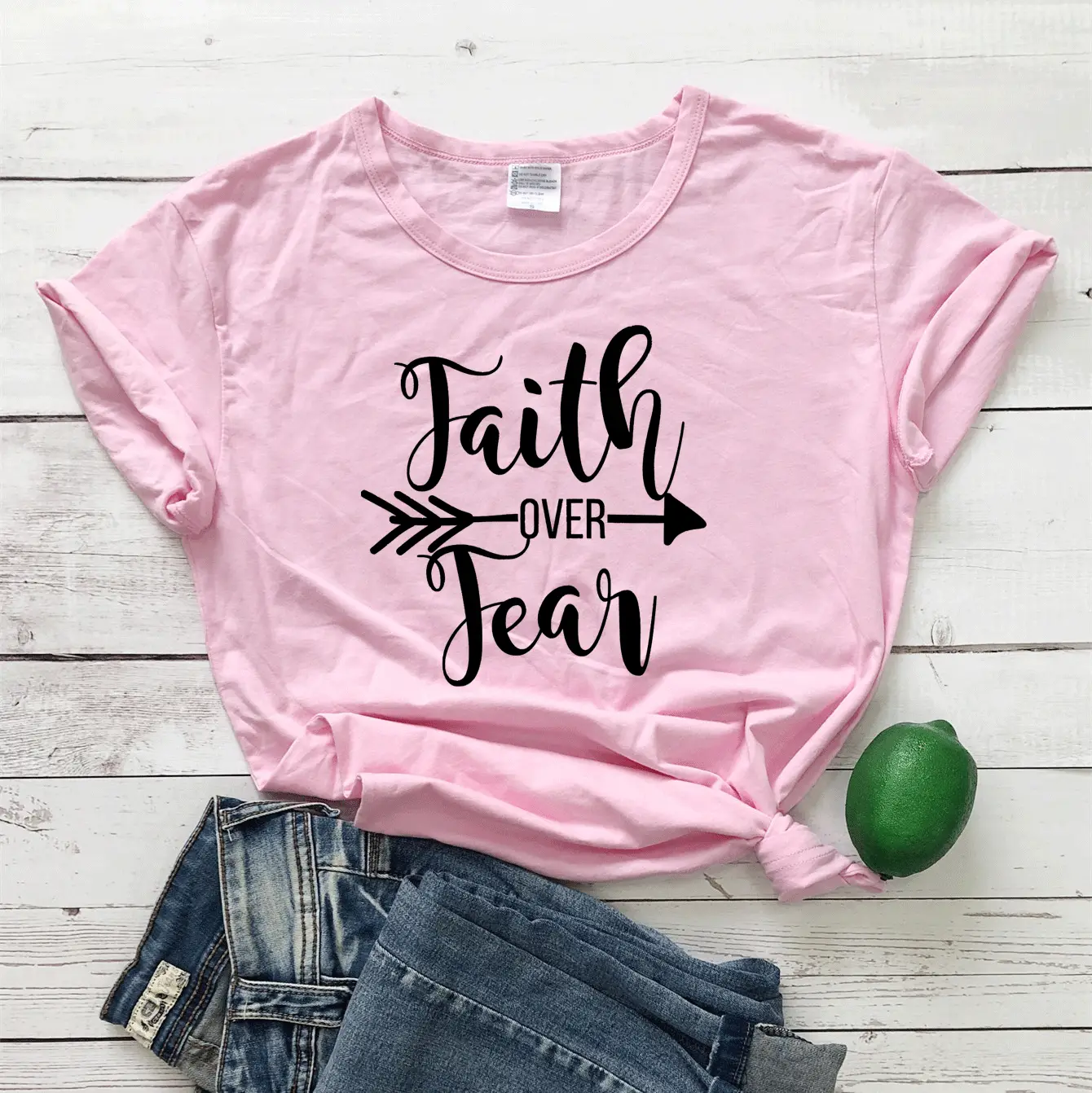 Faith Over Fear T-Shirt Grey Short Sleeve