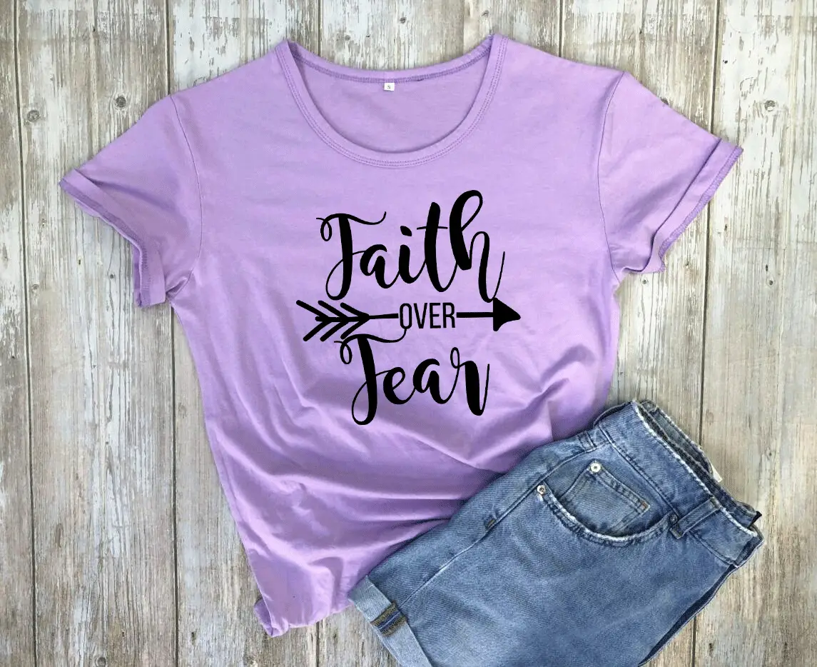 Faith Over Fear T-Shirt Grey Short Sleeve