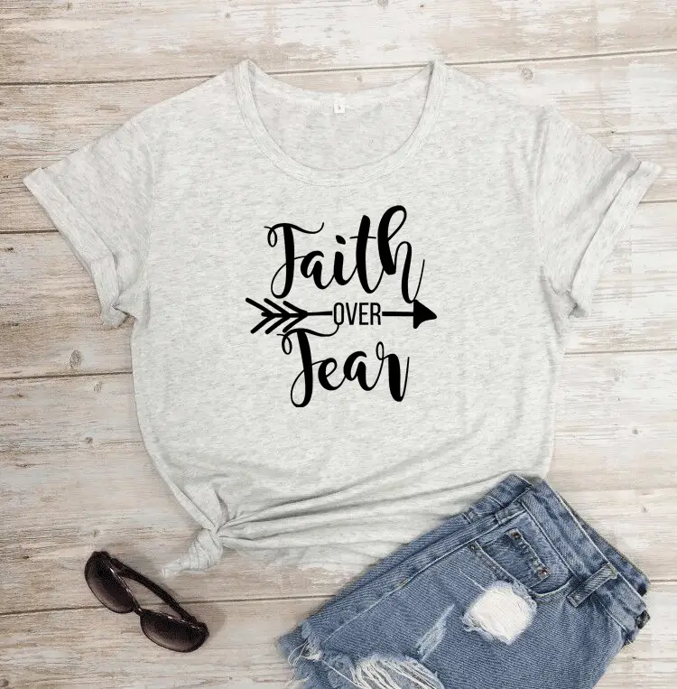 Faith Over Fear T-Shirt Grey Short Sleeve