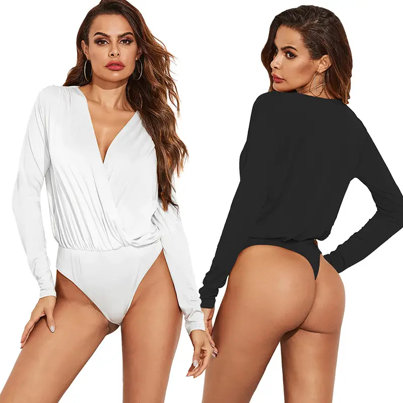 White Long Sleeve V-Neck Jumpsuit for Women - Image 5