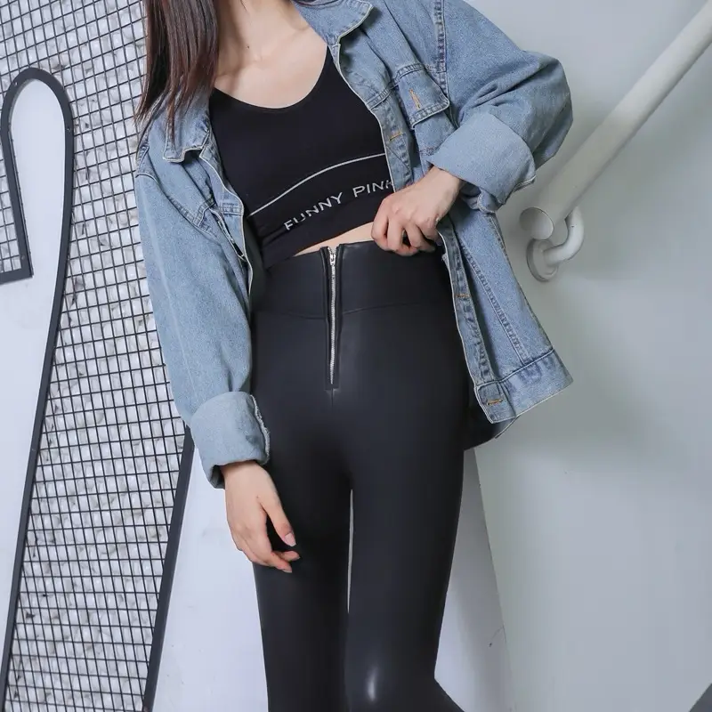 Women Black Slim Fit Zipper High Waist Pants - Image 2