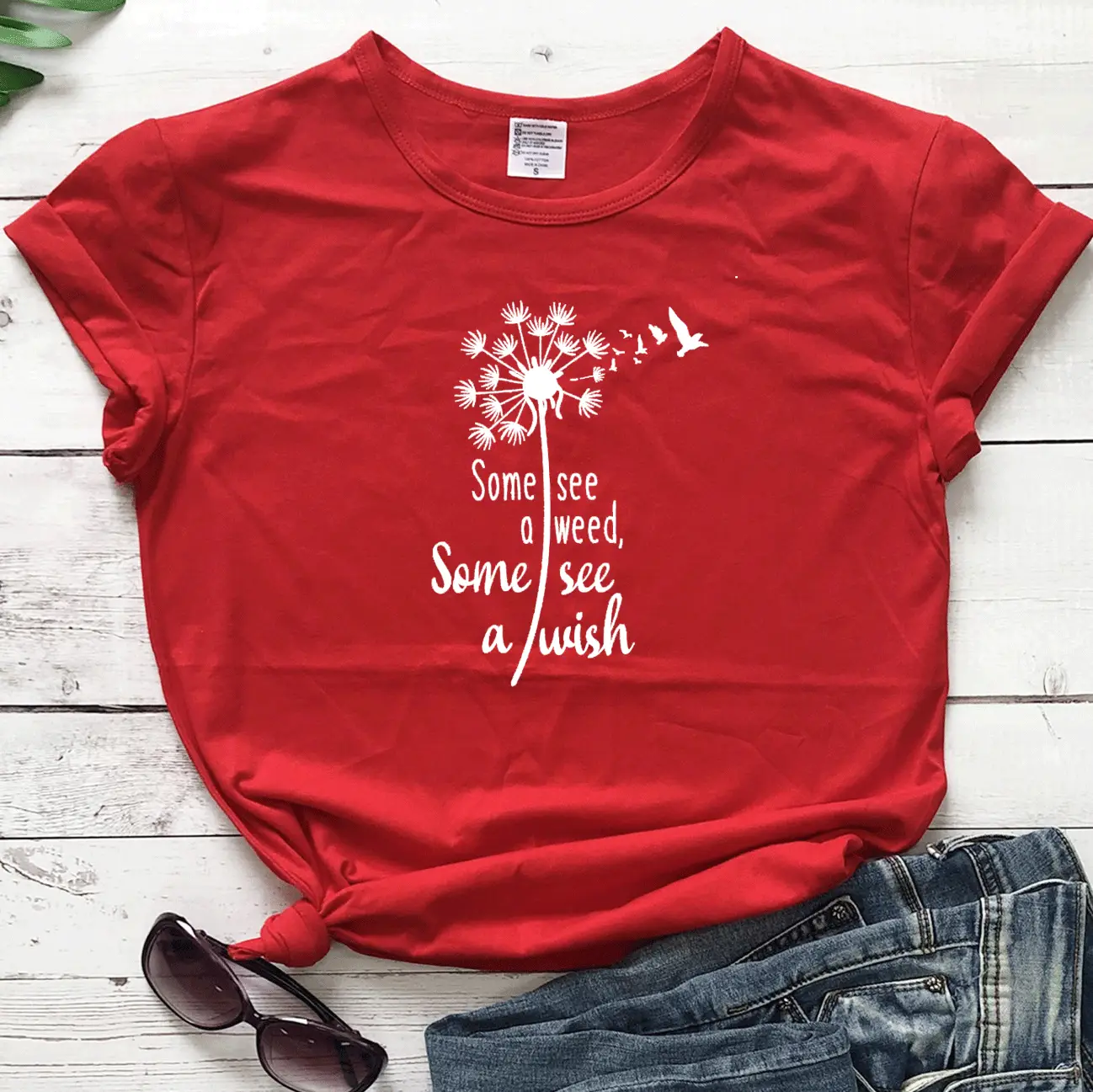 Gray Floral Print T-Shirt with "Some See A Weed Others See" Design - Image 11