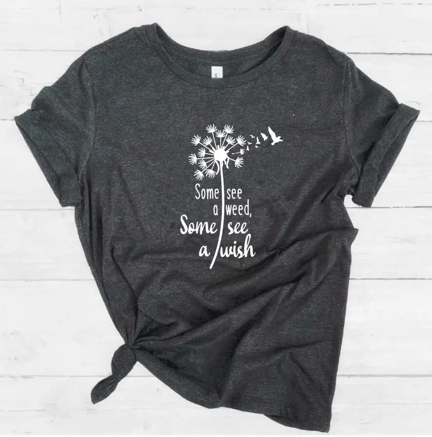 Gray Floral Print T-Shirt with "Some See A Weed Others See" Design - Image 13