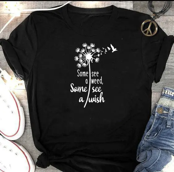 Gray Floral Print T-Shirt with "Some See A Weed Others See" Design - Image 2