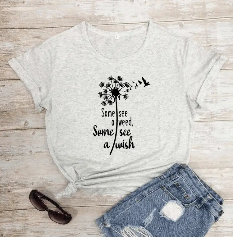 Gray Floral Print T-Shirt with "Some See A Weed Others See" Design - Image 9