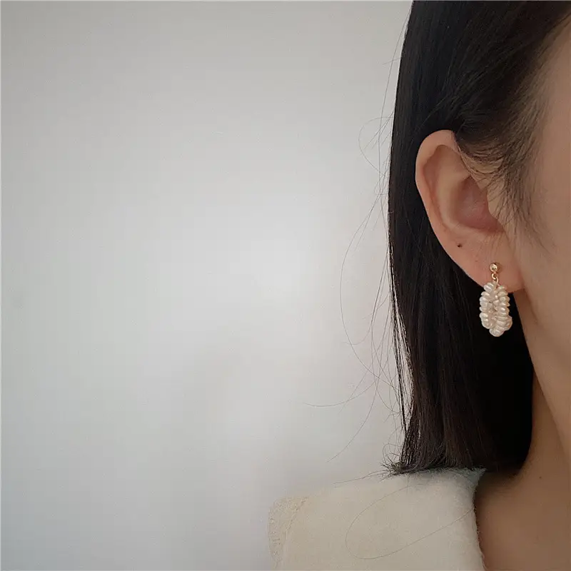 French Retro Pearl Earrings Women Baroque Multi Layer Elegant Wedding