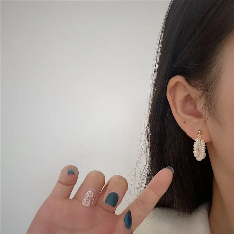 French Retro Pearl Earrings Women Baroque Multi Layer Elegant Wedding