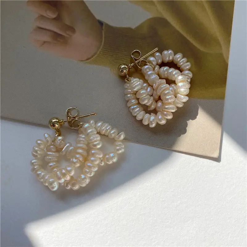 French Retro Pearl Earrings Women Baroque Multi Layer Elegant Wedding