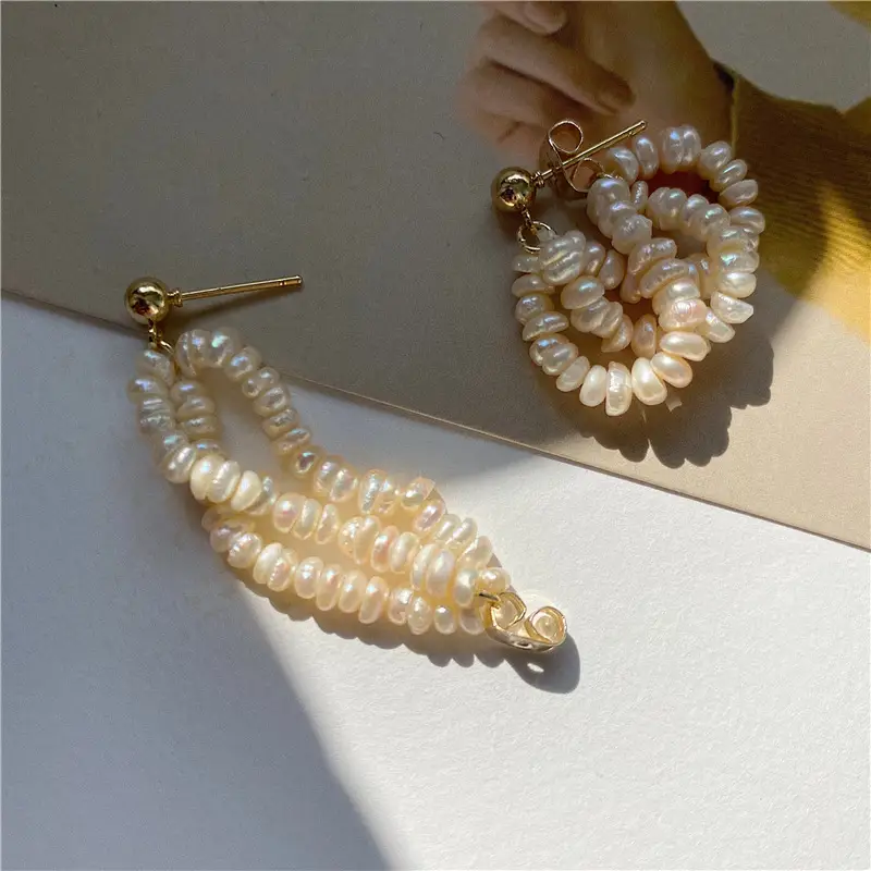 French Retro Pearl Earrings Women Baroque Multi Layer Elegant Wedding