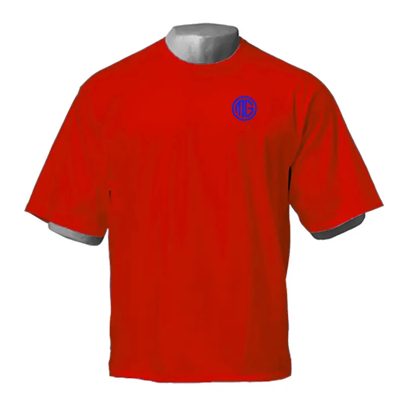Red Short Sleeve T-Shirt for Men with Blue Logo - Image 2