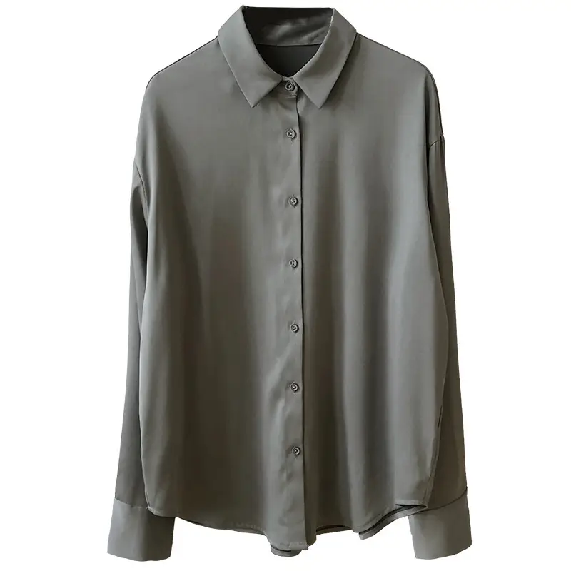 Women's Grey Chiffon Long Sleeve Shirt BF Style - Image 4