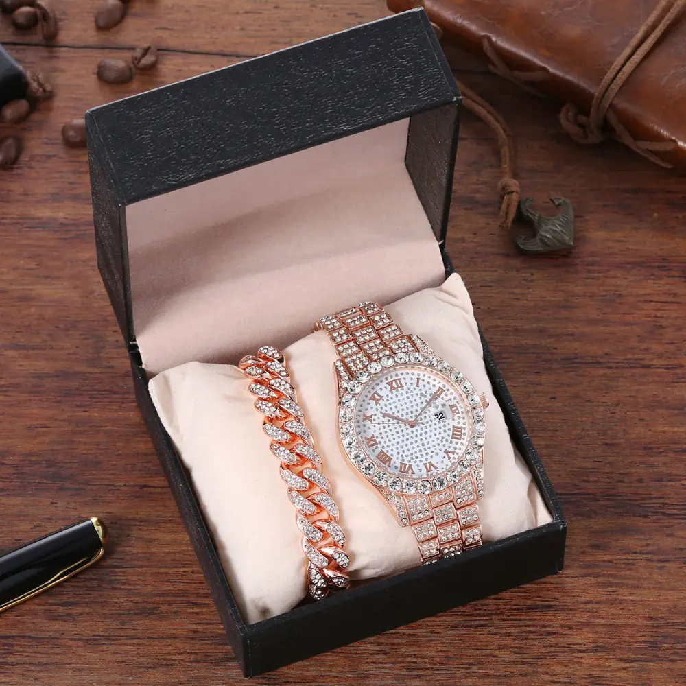 Red Diamond Chain Watch with Gold Bracelet