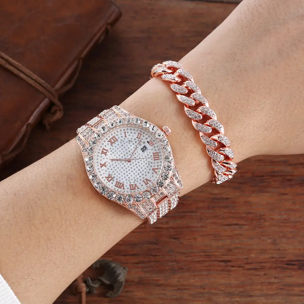 Red Diamond Chain Watch with Gold Bracelet — feature 7