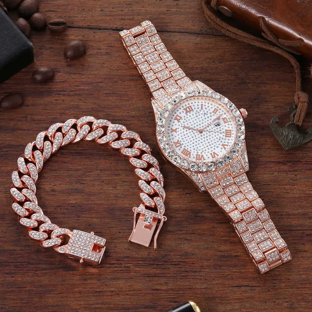 Red Diamond Chain Watch with Gold Bracelet — feature 9
