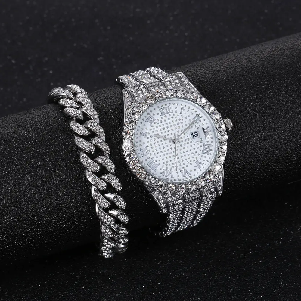 Red Diamond Chain Watch with Gold Bracelet