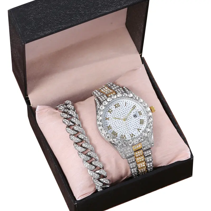 Red Diamond Chain Watch with Gold Bracelet