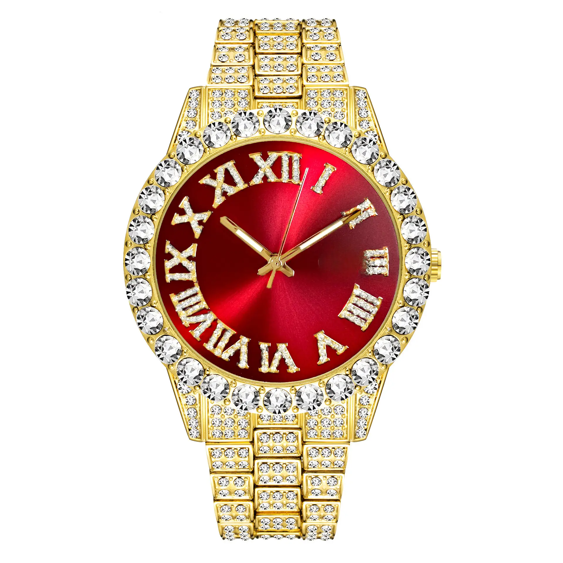 Red Diamond Chain Watch with Gold Bracelet