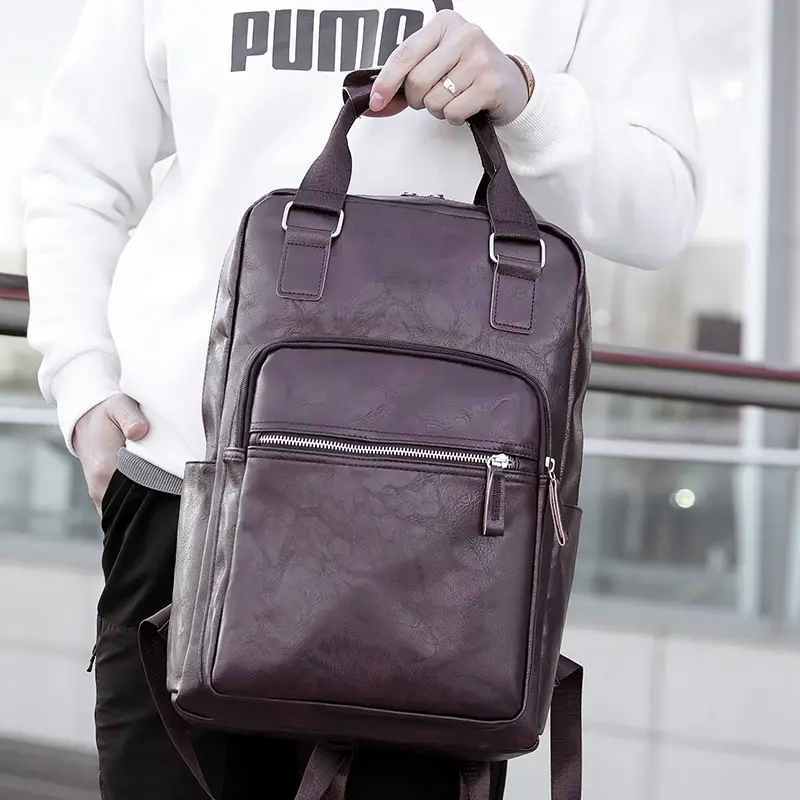 Men's Black Leather Business Backpack Large Capacity - Image 5