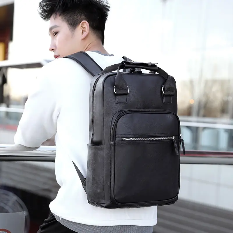 Men's Black Leather Business Backpack Large Capacity - Image 6