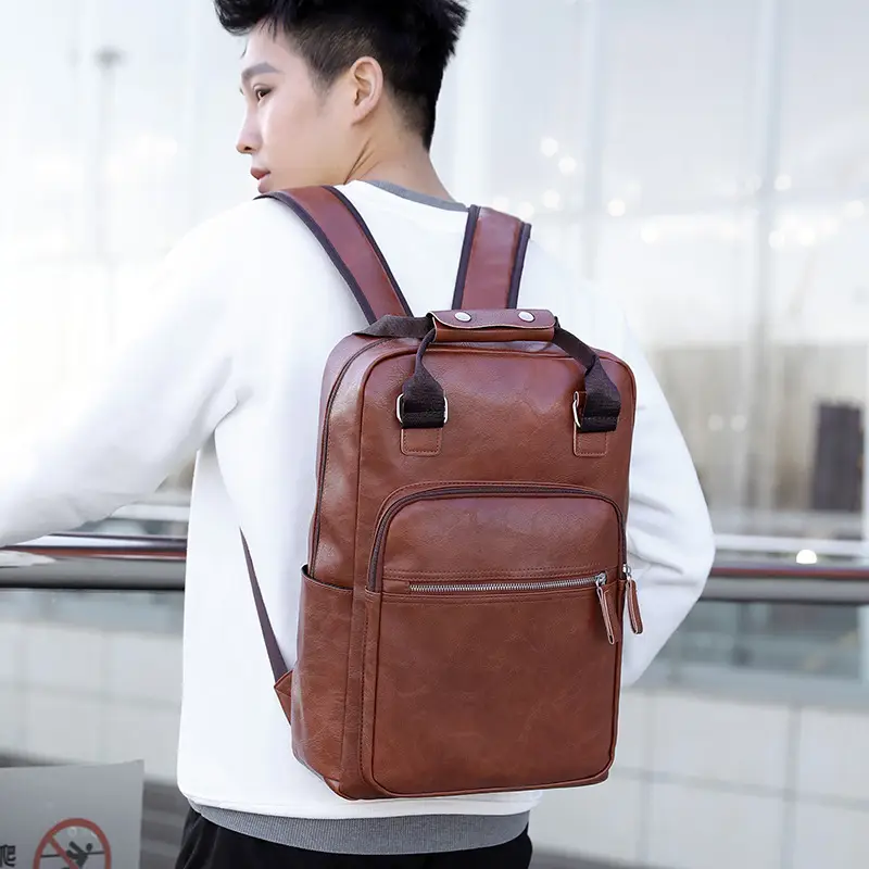 Men's Black Leather Business Backpack Large Capacity - Image 7