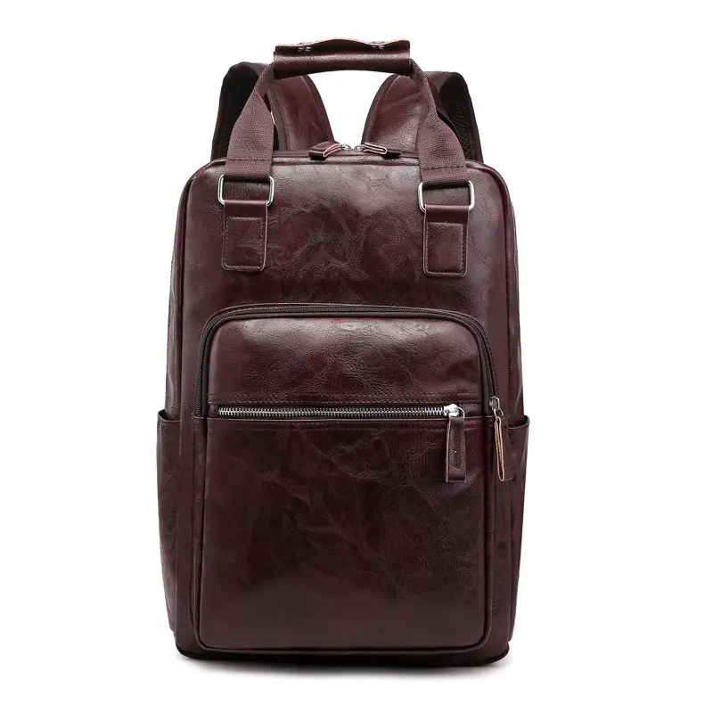 Men's Black Leather Business Backpack Large Capacity - Image 2
