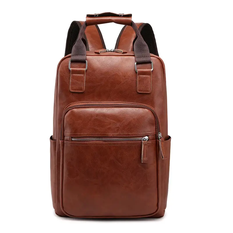 Men's Black Leather Business Backpack Large Capacity - Image 3