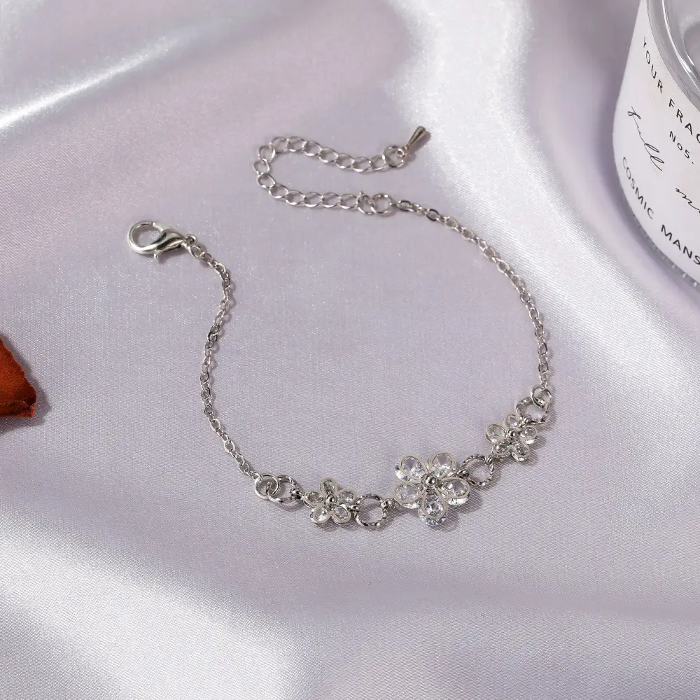 Rose Gold & Silver Crystal Flower Bracelet Set for Women - Image 6