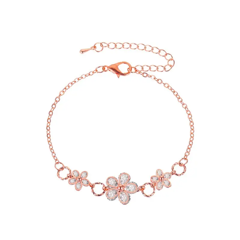 Rose Gold & Silver Crystal Flower Bracelet Set for Women - Image 7