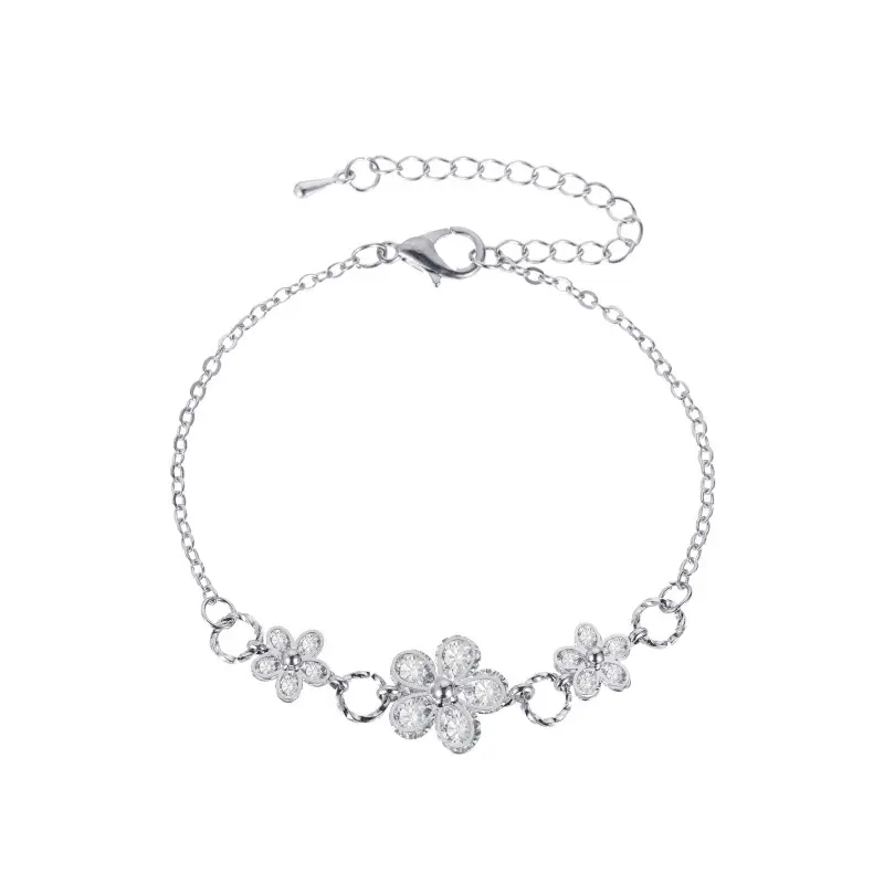 Rose Gold & Silver Crystal Flower Bracelet Set for Women - Image 2