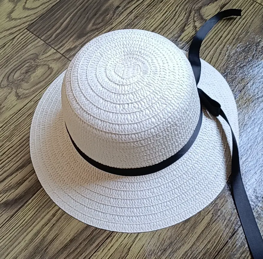 Women Straw Sun Hat with Black Ribbon - Image 2