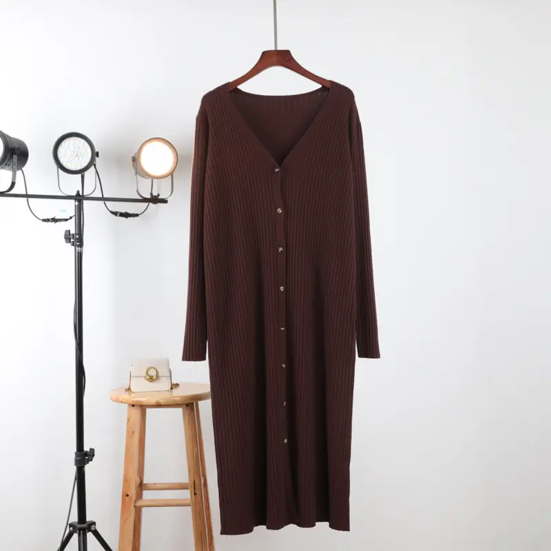 Large Size Women's Knitted V-Neck Inner Skirt Dress - Image 7