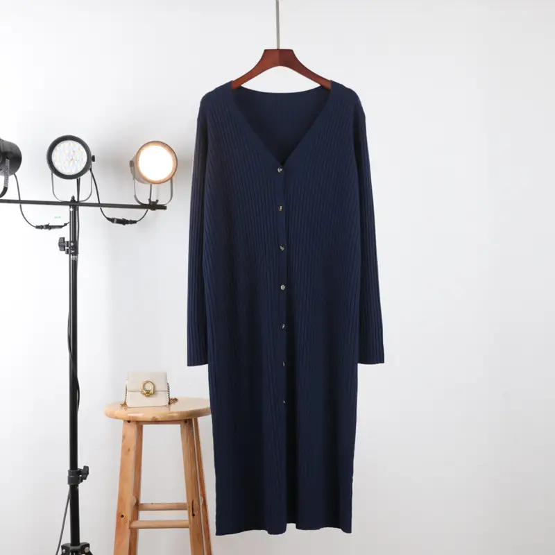 Large Size Women's Knitted V-Neck Inner Skirt Dress - Image 9