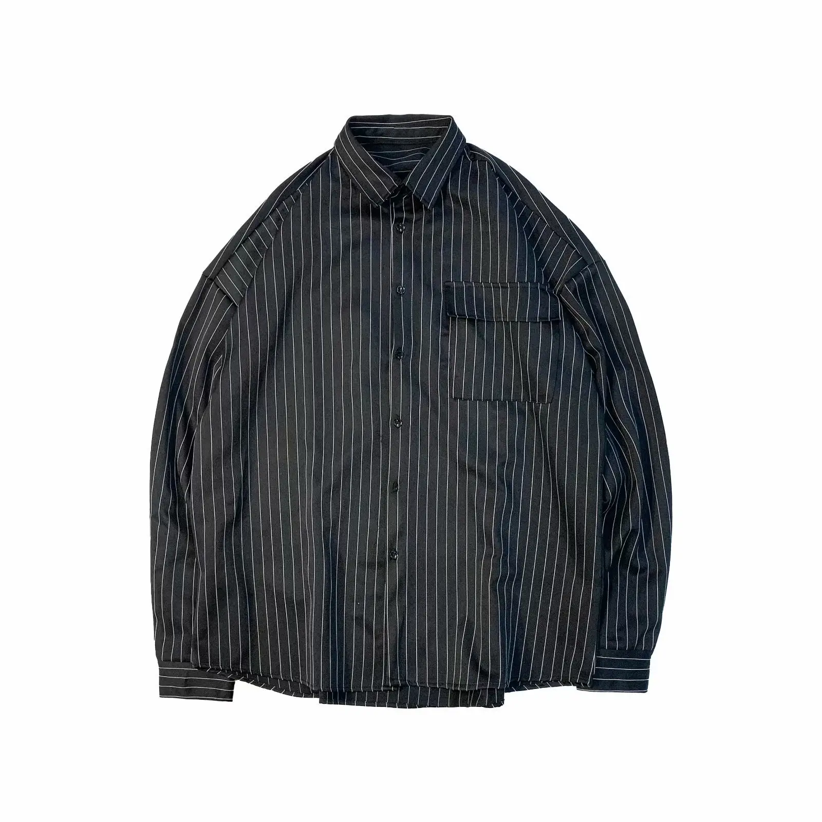 Men's Striped Plain Shirt Dark Blue Loose Fit - Image 5