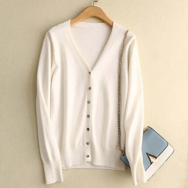 Women V-Neck Slimming Cardigan Solid Maroon - Image 23