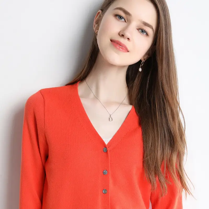 Women V-Neck Slimming Cardigan Solid Maroon - Image 11