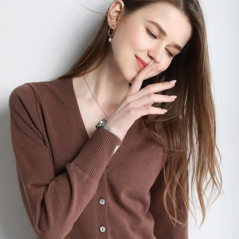 Women V-Neck Slimming Cardigan Solid Maroon - Image 12