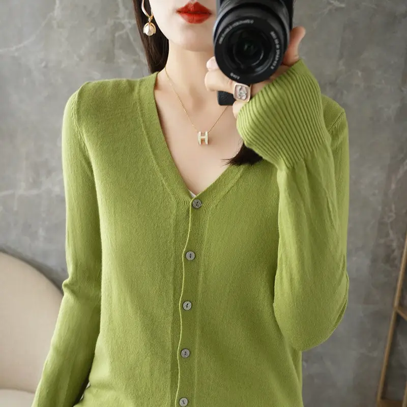 Women V-Neck Slimming Cardigan Solid Maroon - Image 13