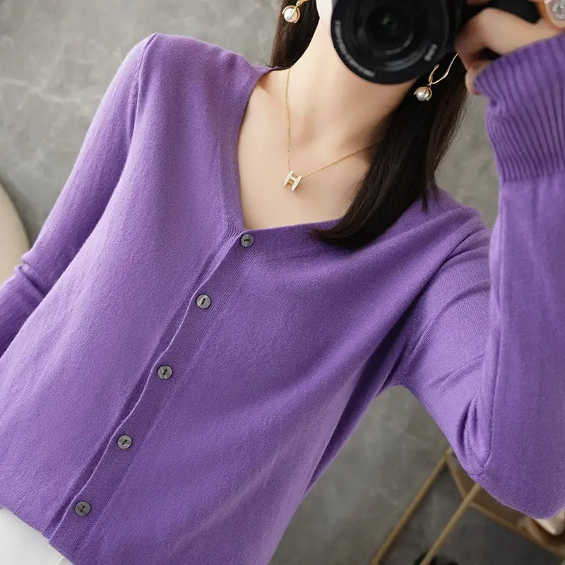 Women V-Neck Slimming Cardigan Solid Maroon - Image 19