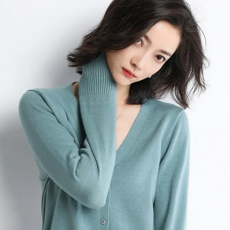Women V-Neck Slimming Cardigan Solid Maroon - Image 2