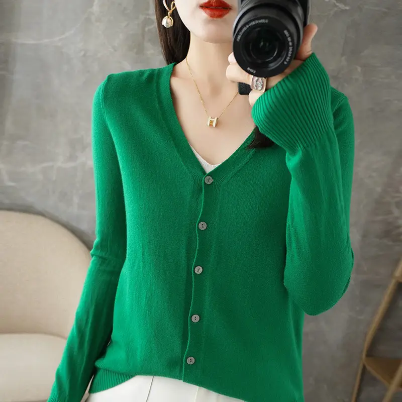 Women V-Neck Slimming Cardigan Solid Maroon - Image 20