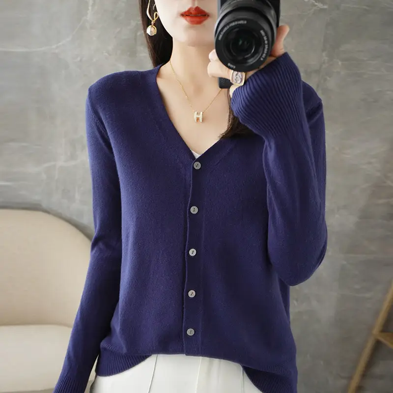 Women V-Neck Slimming Cardigan Solid Maroon - Image 3