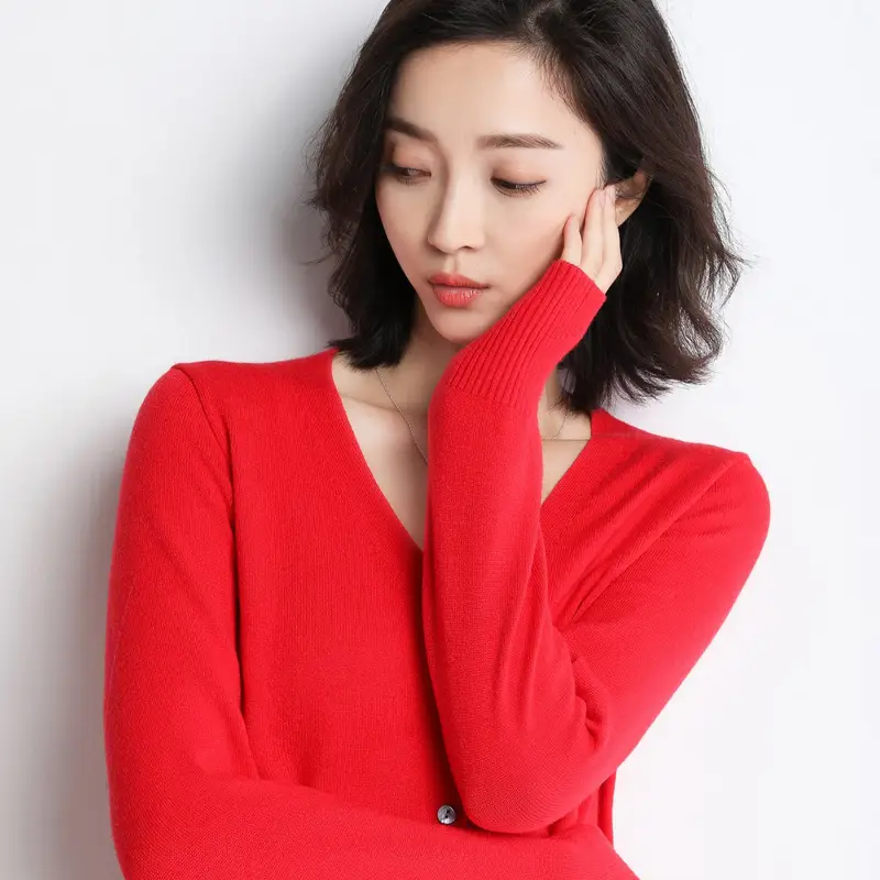 Women V-Neck Slimming Cardigan Solid Maroon - Image 5