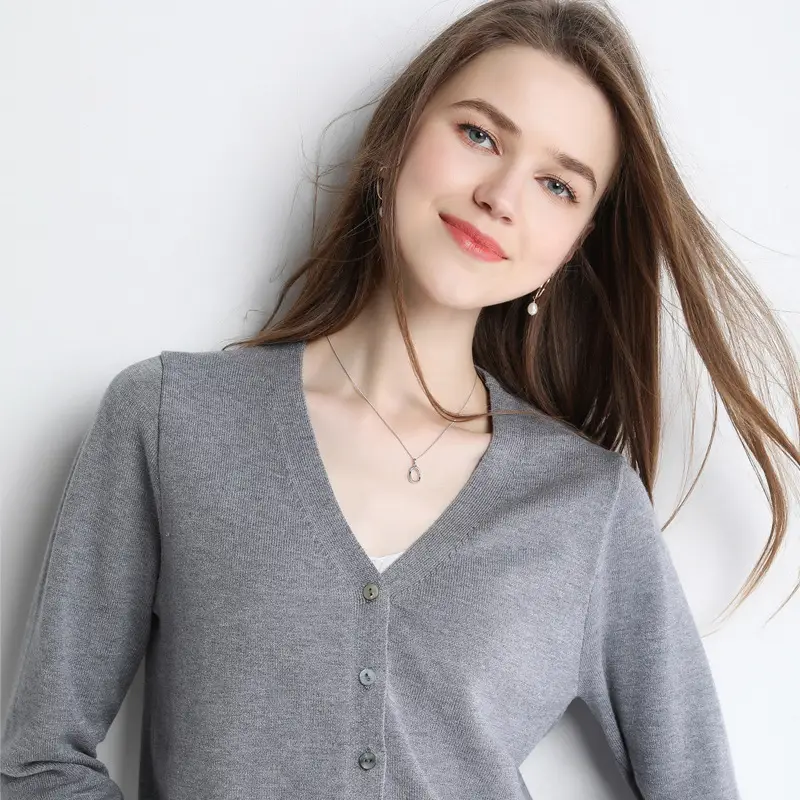 Women V-Neck Slimming Cardigan Solid Maroon - Image 6