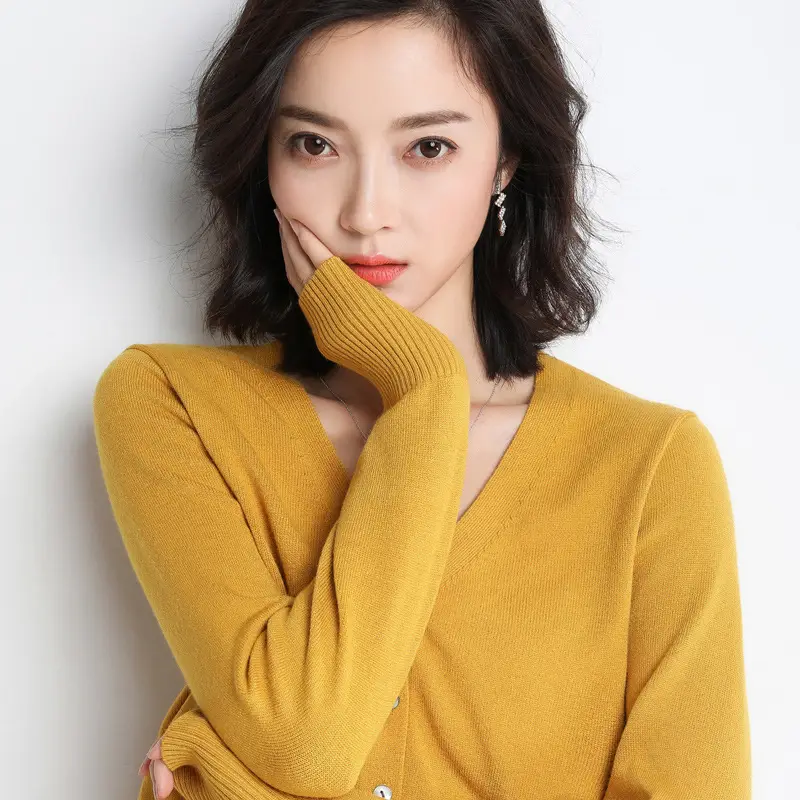 Women V-Neck Slimming Cardigan Solid Maroon - Image 7