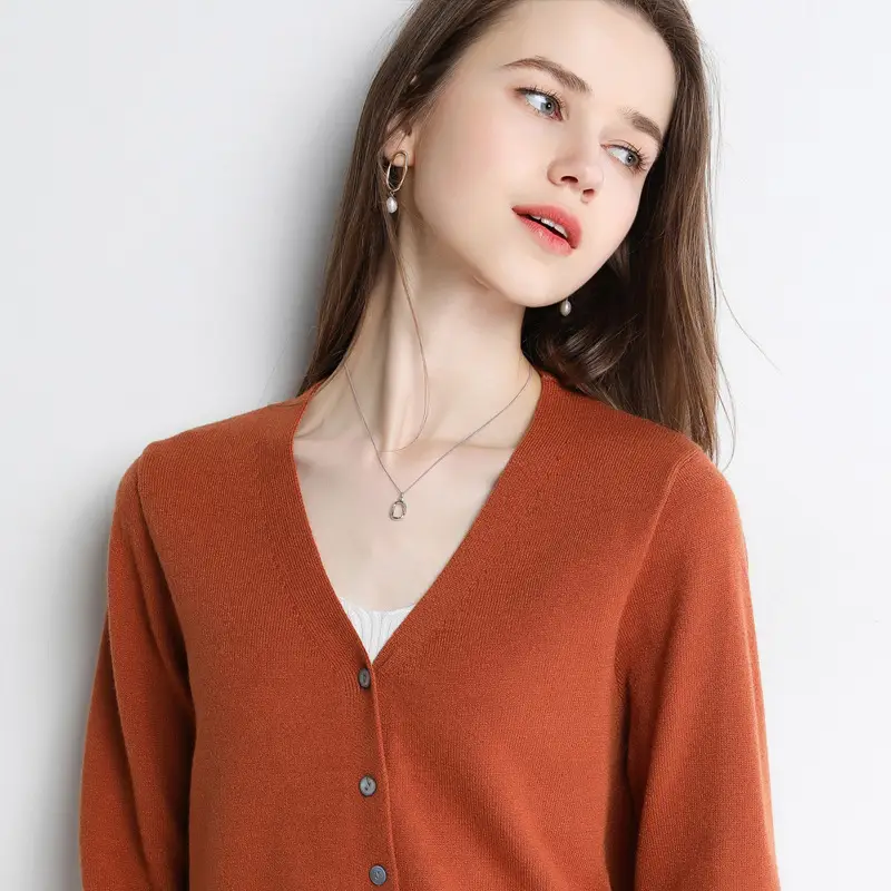 Women V-Neck Slimming Cardigan Solid Maroon - Image 8