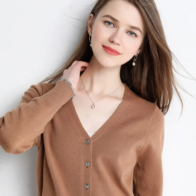 Women V-Neck Slimming Cardigan Solid Maroon - Image 9