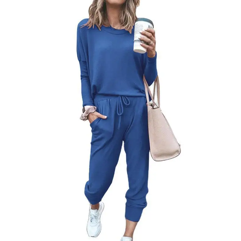 Women's Navy Blue Loose Fit Casual Suit Set Winter